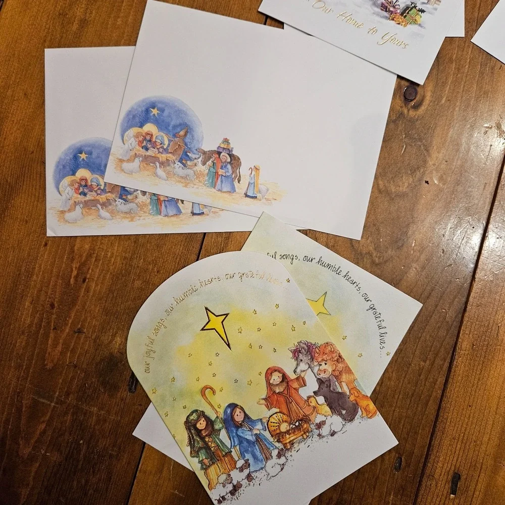 Vintage Christmas Greeting Card Lot (8) Religious Nativity Glitter w/ Envelopes